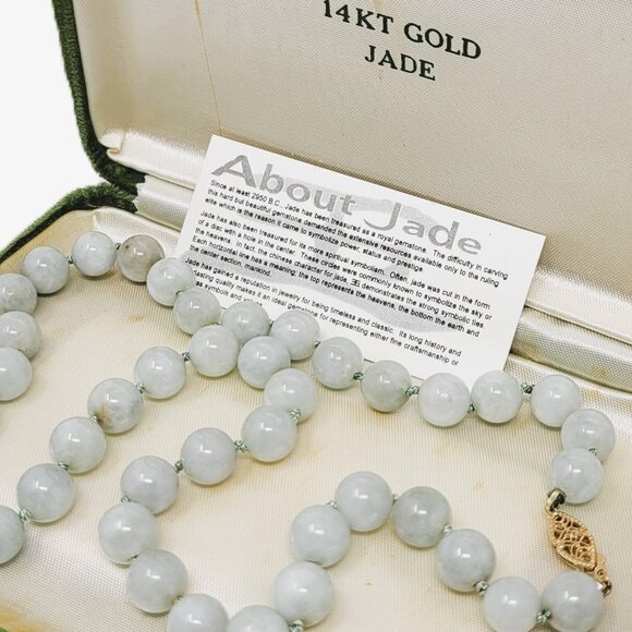 Jade 9mm Bead Necklace 14K Yellow Gold Closure20